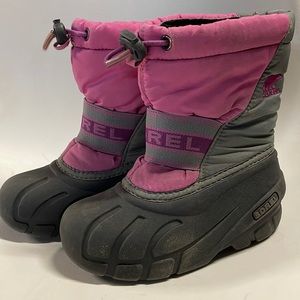 Sorel kids winter snow boots size 10 pink gray